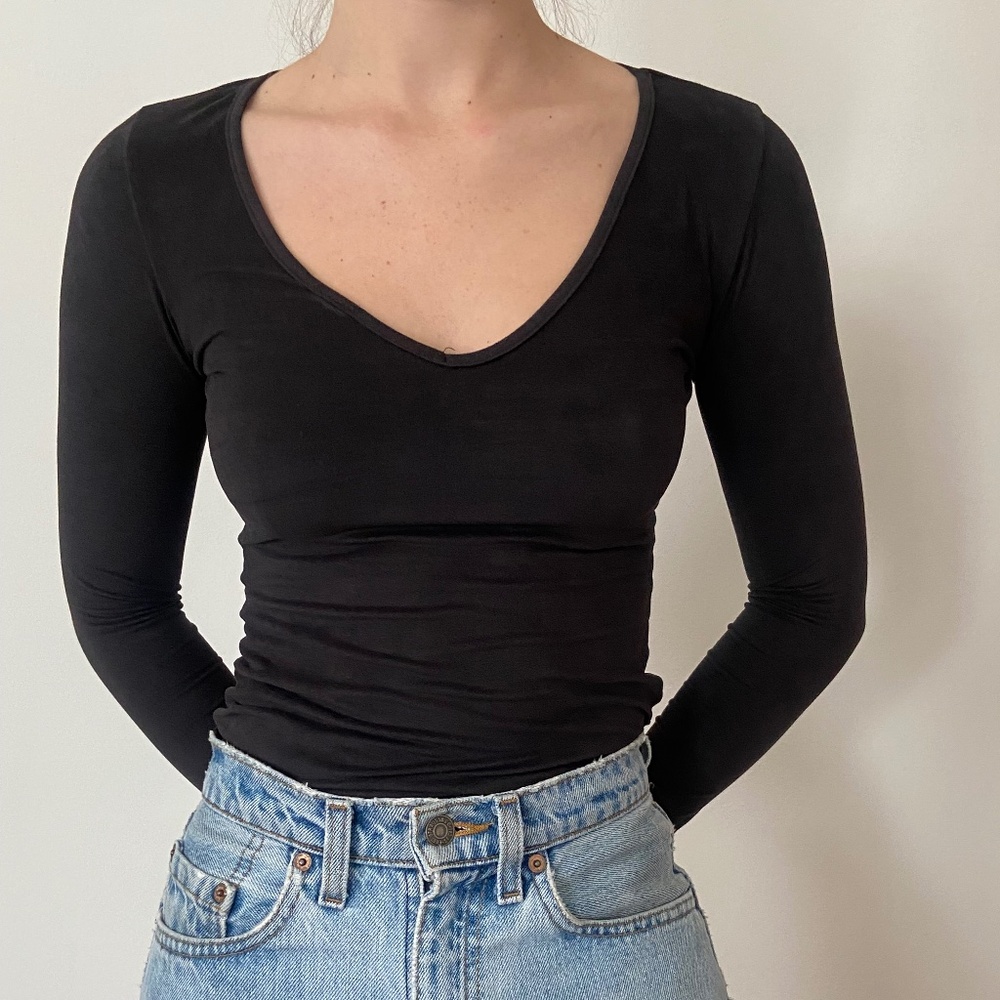 Wet seal black suede bodysuit